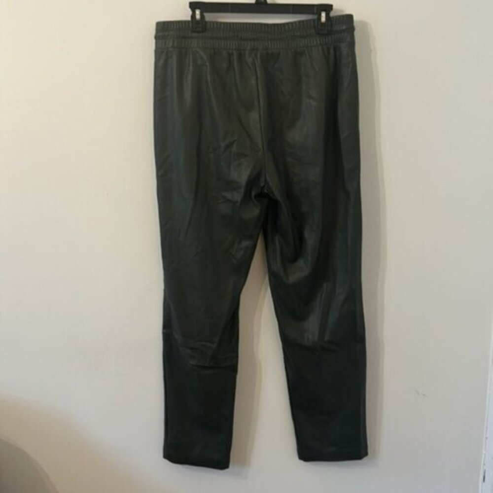 LOFT Dark Green Caper Slim Pull on Leather Pants Tie Waist - Picture 4 of 5